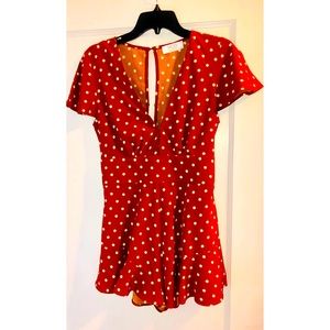 MOD on Trend brown rust polka dot short sleeve romper playsuit small